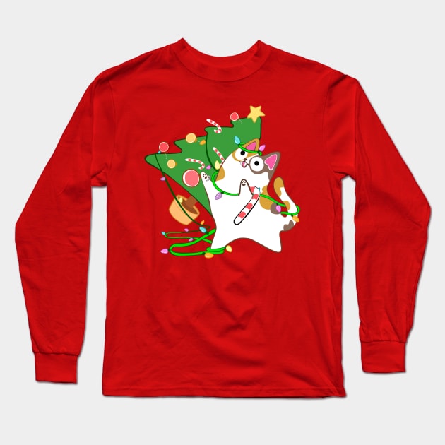 Christmas Zoomies Calico Cat Meowy Christmas funny kawaii Long Sleeve T-Shirt by xenotransplant